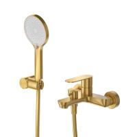 Смеситель для ванны и душа в комплекте с ручным душем, шлангом и держателем STYLUS-VD-BORO брашированное золото   Cezares