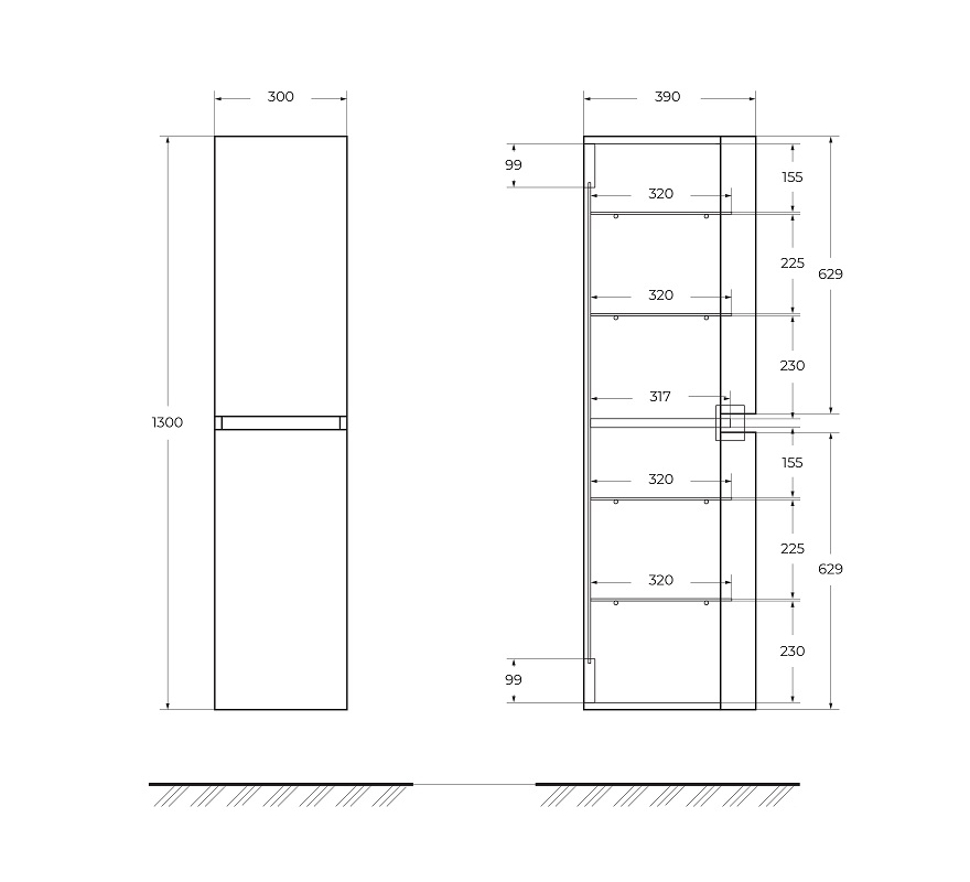 Колонна подвесная с двумя распашными дверцами, реверсивная VAGUE 30x38x130 Antacite 44323 CEZARES