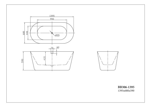 Отдельностоящая, овальная акриловая ванна  1395x680x600 BB306-1395 BELBAGNO