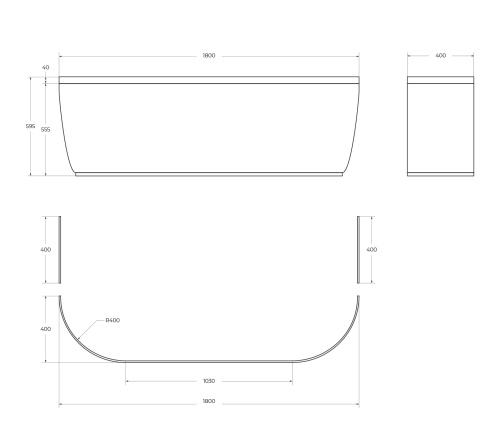 Передняя панель для акриловой ванны  METAURO-wall-180-SCR-W37 1800x50x400 CEZARES