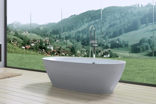 Акриловая ванна ART&MAX AM-527-1800-835 отдельностоящая со сливом-переливом (донный клапан полуавтомат, сифон, гидрозатвор в комплекте) ART&MAX