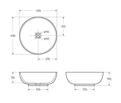 Раковина керамическая накладная, круг IDRA 435х435х155 Bianco CZR-NEW-43-LVB CEZARES